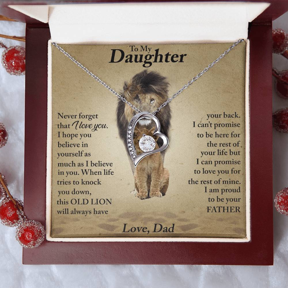 To My Daughter Love Dad Two Lions Forever Love Necklace
