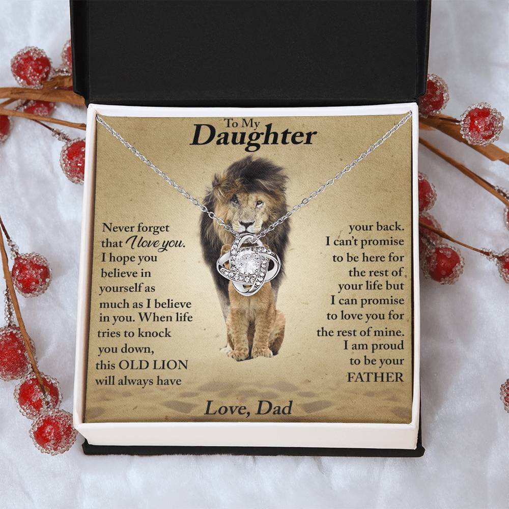To My Daughter Love Dad Two Lions Love Knot Necklace