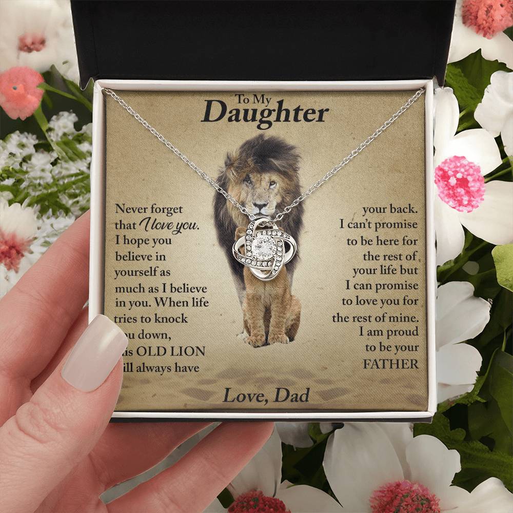 To My Daughter Love Dad Two Lions Love Knot Necklace
