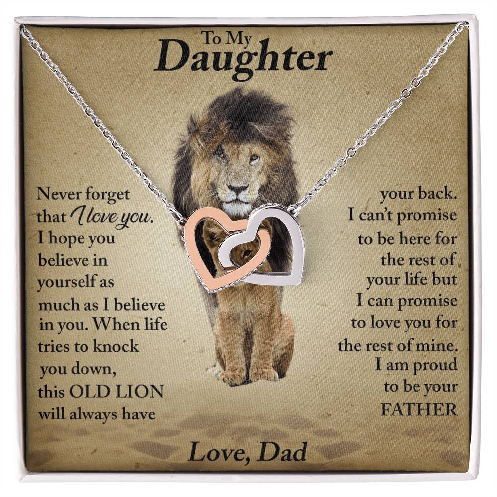 To My Daughter Love Dad Two Lions Interlocking Hearts Necklace