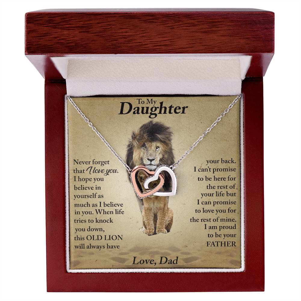 To My Daughter Love Dad Two Lions Interlocking Hearts Necklace